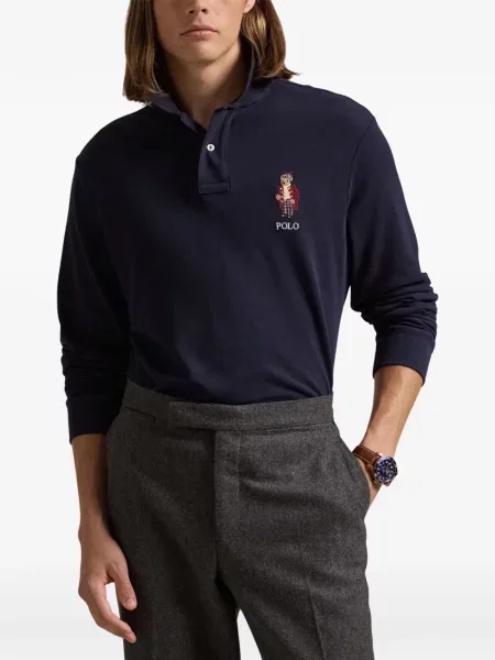 Tricou polo Polo Ralph Lauren cu autograf cu 5 buzunare în carouri gri