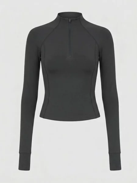 YO-GAYA Sport top Quarter Zip Long Sleeve Top metalic gri