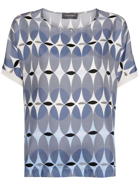 Tricou Lorena Antoniazzi de mătase cu imagine cu imprimeu geometric albastru