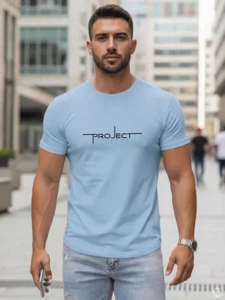 T-shirt z napisem Project London Dstreet błękitny