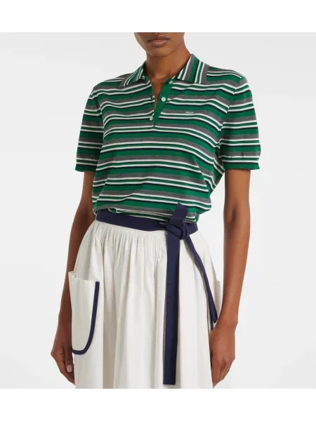 Tricou polo Prada de mătase cu dungi verde