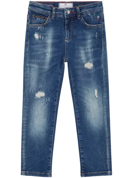Jeansy straight leg dziecięce Philipp Plein niebieskie