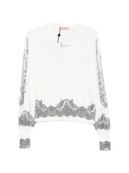 Pulover Twinset din dantelă alb