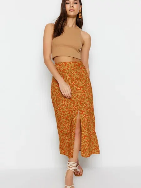 Fustă midi Trendyol tradițională portocaliu