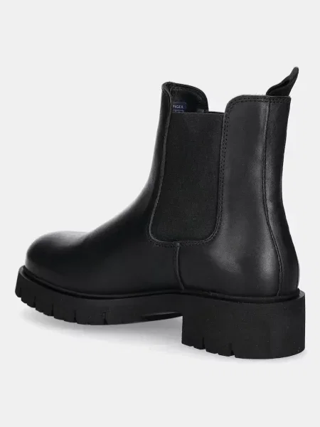 Tommy Jeans cizme TJW CHELSEA LEATHER BOOT cu plat negru