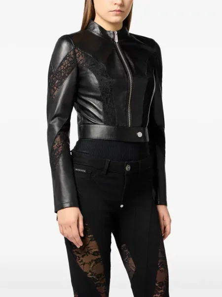 Geacă Philipp Plein din dantelă biker negru