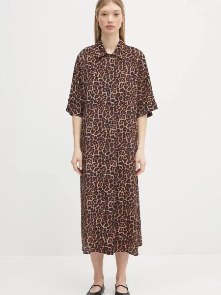 Anine Bing rochie Julia Dress midi oversize maro