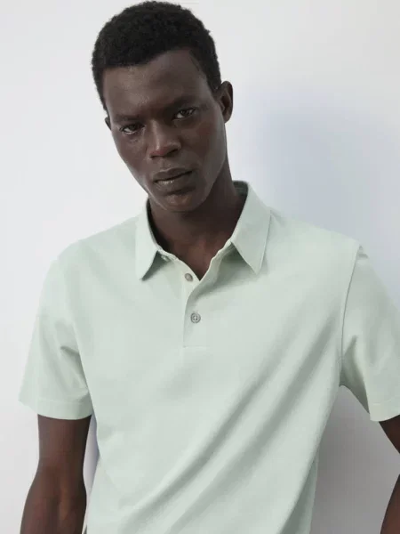 Koszulka polo slim fit z piki z mieszanki bawełny pastelowa zieleń Mężczyzna XL MANGO MAN