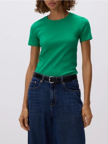 Reserved Tricou din tricot striat verde