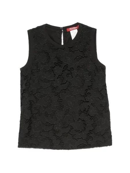 Bluză Max Mara fără mâneci cu model floral din dantelă negru