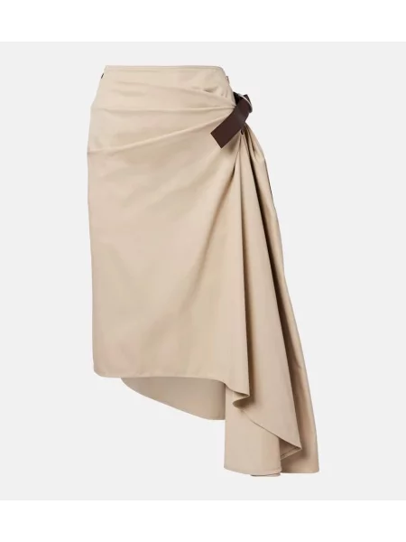 Fustă din piele Loewe drapată până la genunchi bej