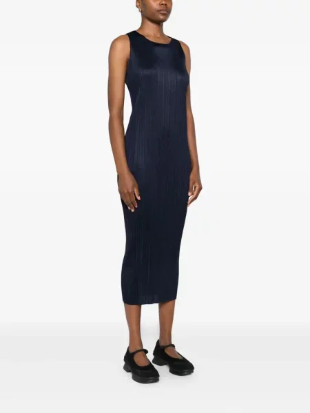 Plisirana midi haljina Pleats Please Issey Miyake bez rukava iznad koljena plava