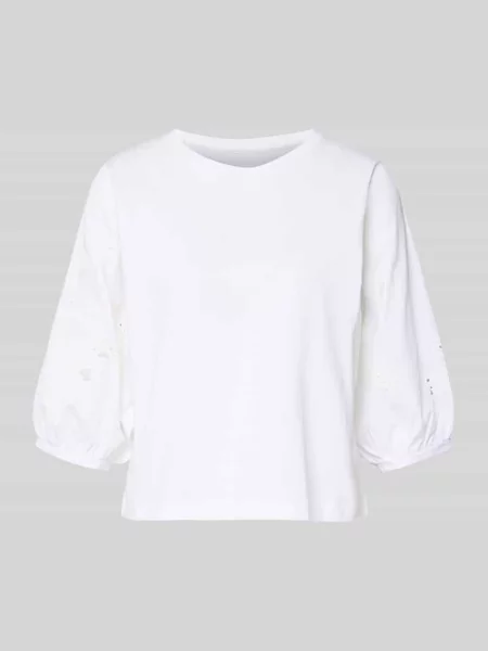 T-shirt z rękawem o dł. i haftem angielskim Marc Cain biała