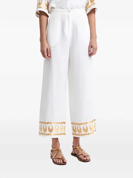 Pantaloni Greek Archaic Kori cu broderie alb