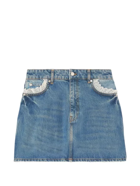 Fustă din denim Ganni din dantelă albastru