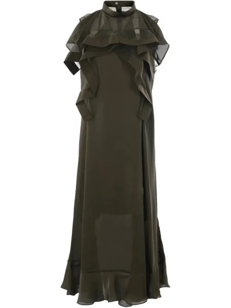 Rochie fără mâneci Sacai fără mâneci din șifon de costum verde