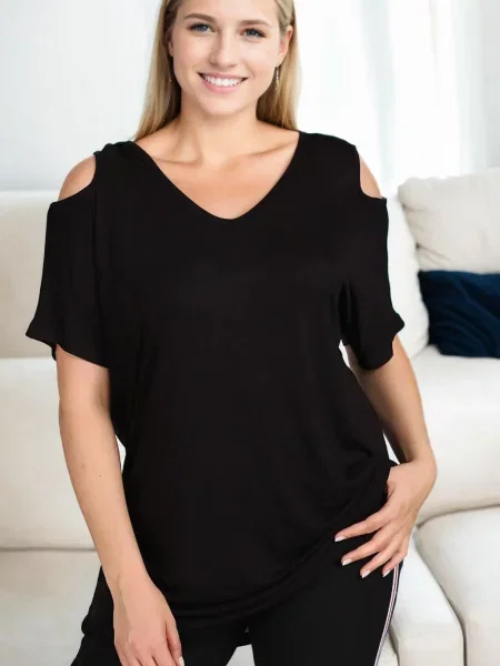 Krótka bluzka Dewberry z krótkim rękawem czarna