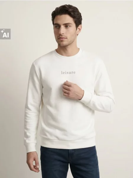 Sinsay Crewneck mikina s nápisem krémová
