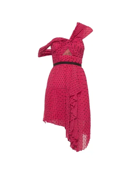 Rochie Self-portrait cu buline asimetrică roz