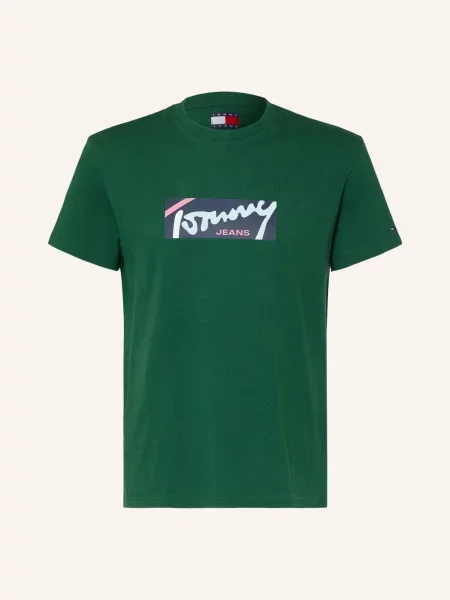 Tommy Jeans Tričko tmavě zelená / růžová / tmavě modrá