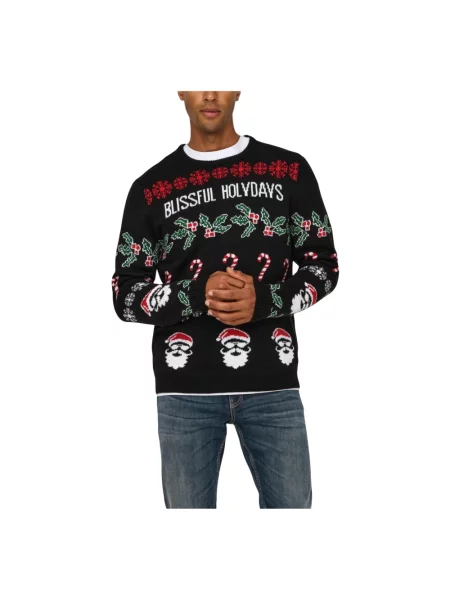 Dzianinowy sweter Only & Sons z nadrukiem czarny