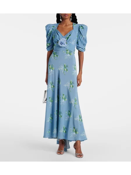 Rochie de cocktail Rodarte de mătase cu model floral de costum albastru