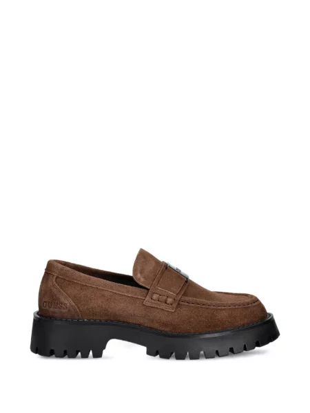 Pantofi loafer Guess din piele de căprioară cu autograf maro