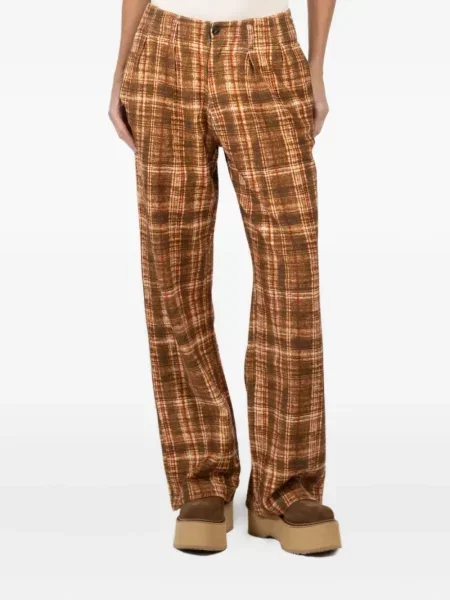 Spodnie R13 w kratkę plisowane brązowe