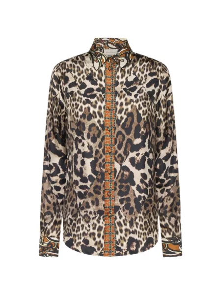 Cămașă Pierre-louis Mascia de mătase cu imagine cu model leopard maro