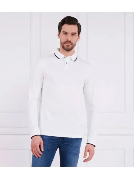 BOSS ORANGE Polo Passertiplong alb