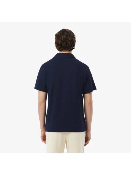 Lacoste Bawełniano-Lniana Koszulka Polo O Kroju Classic Fit granatowy