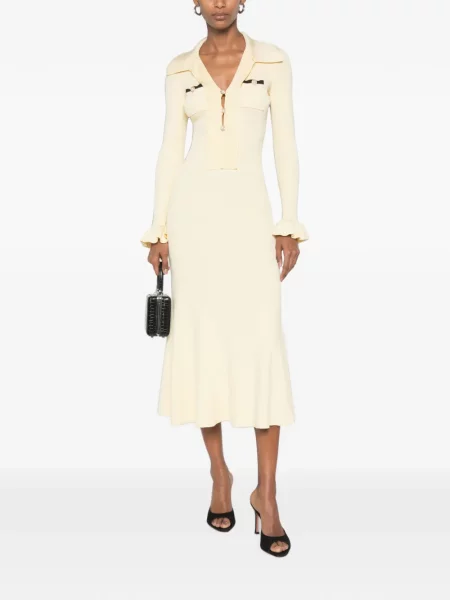 Rochie midi Self-portrait tricotate cu volane galben