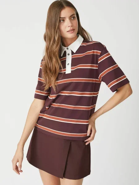 Co'couture Tricou Augusta / maro deschis / roșu vin bej