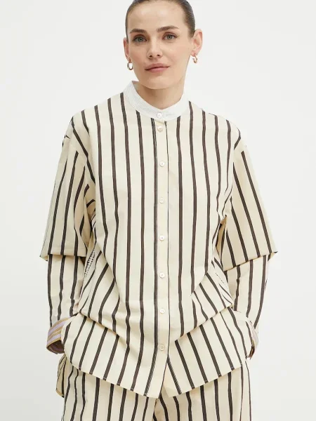 Forte Forte cămașă cu guler stand-up relaxed my shirt bej