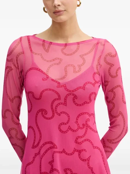 Rochie mini Never Fully Dressed cu imagine cu imprimeu abstract plasă roz