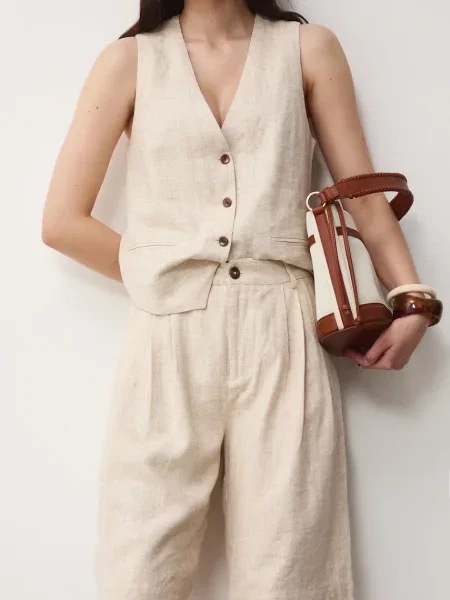 Medicine szorty z lnem beżowe