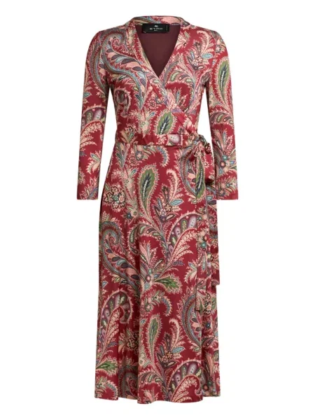 Sukienka midi Etro z nadrukiem z wzorem paisley do kolan czerwona