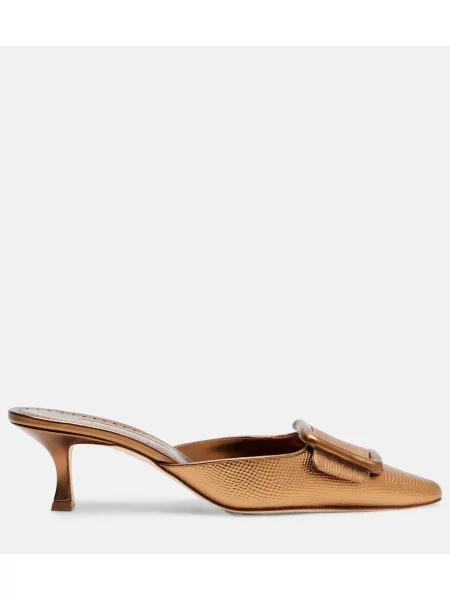 Papuci tip mules Manolo Blahnik din piele auriu