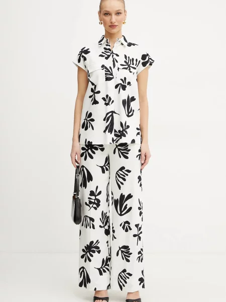 Marella spodnie lniane ANTIOPE szerokie high waist biały