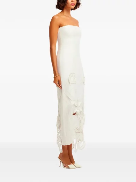 Rochie maxi Leo Lin cu broderie cu model floral fără bretele alb