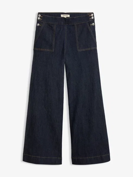 Jeansy wide leg z wysokim stanem i naszywanymi niebieskie