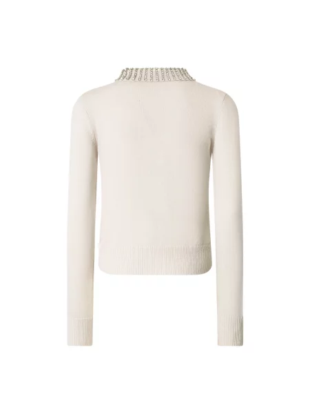 Sweter Pinko wełniany z dżetami biały