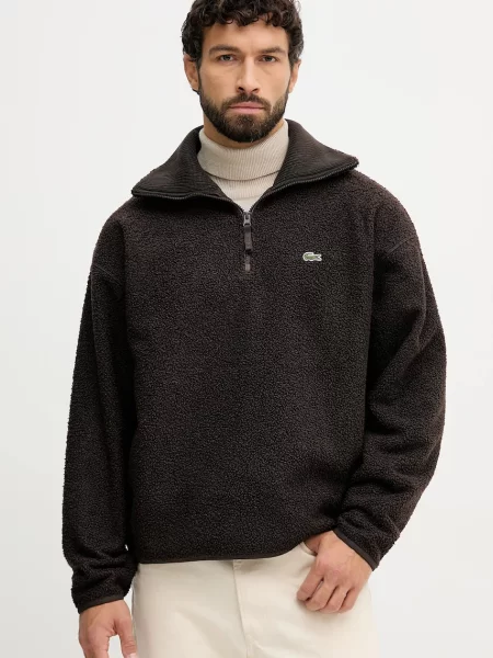 Fleecová mikina Lacoste hladká hnědá