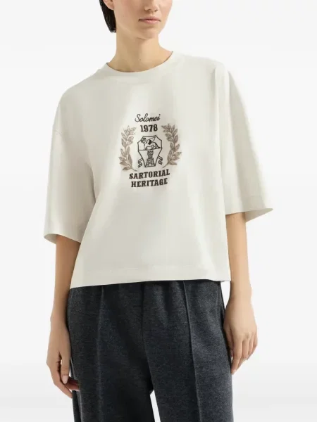 Tricou Brunello Cucinelli cu broderie din jerseu