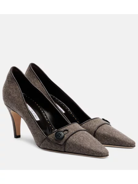 Pantofi cu toc Manolo Blahnik cu model herringbone maro
