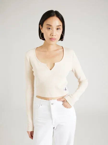 Gulerat tricou Calvin Klein Jeans alb