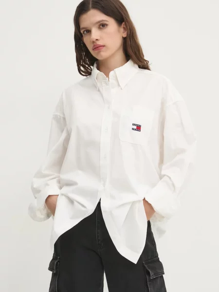 Tommy Jeans camasa din femei cu guler clasic relaxed alb