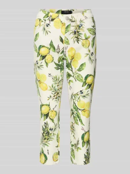 Jeansy o kroju slim fit z kwiatowym wzorem na całej powierzchni Marc Cain białe