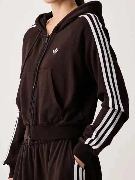 Суичър с качулка Adidas Originals с качулка кафяво