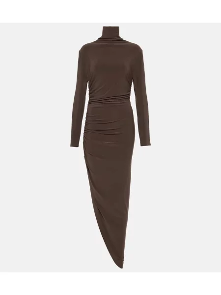 Sukienka midi Norma Kamali asymetryczna do kolan garniturowa brązowa